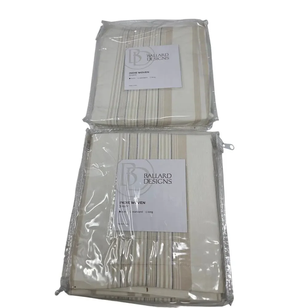 NEW 2 Ballard Designs Indie Woven Euro Pillow Shams Cotton 26x26 in Minimalist